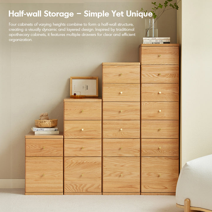 Scandinavian oak wood chest of drawers line in real life style.