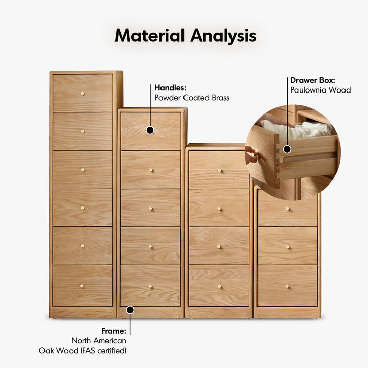 Scandinavian oak wood chest of drawers stack detail 2.