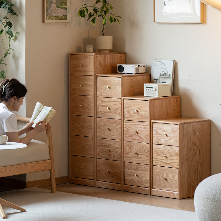 Scandinavian oak wood chest of drawers stack primary product view.