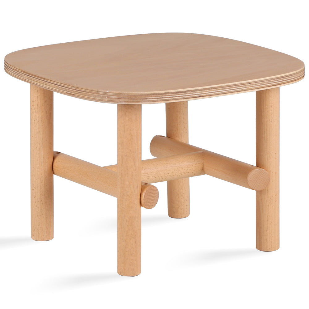 Scandinavian beech wood side table hilda in white background.