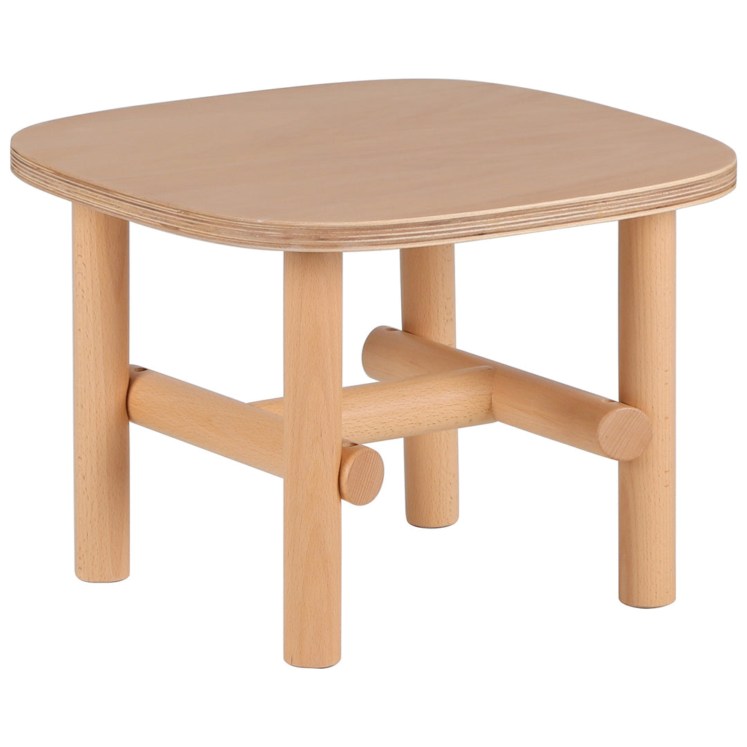 Scandinavian beech wood side table hilda in white background.