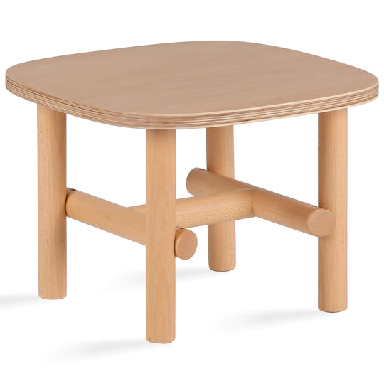 Scandinavian beech wood side table hilda in white background.