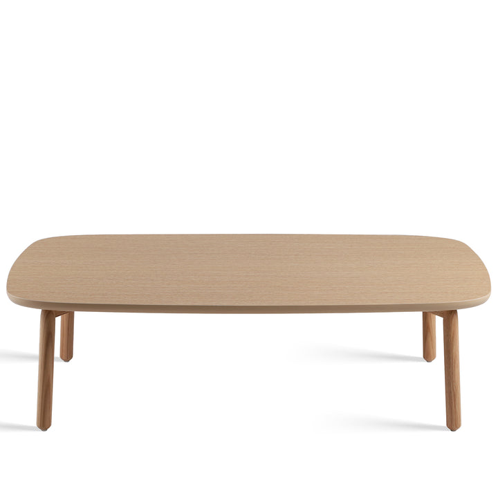 Scandinavian oak wood coffee table may in white background.