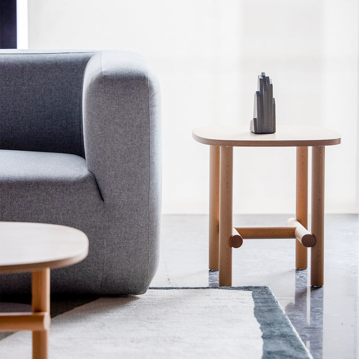 Scandinavian beech wood side table hilda material variants.