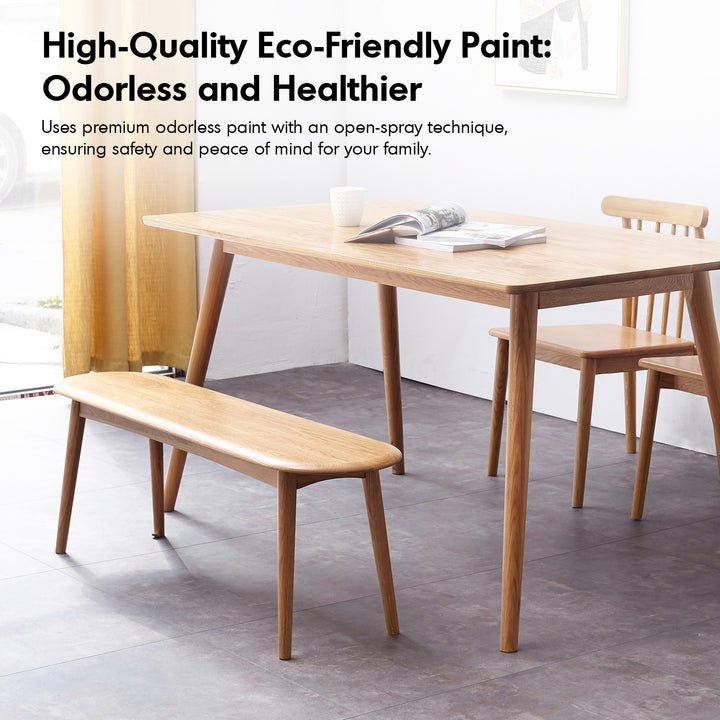 Scandinavian oak wood dining bench arc environmental situation.