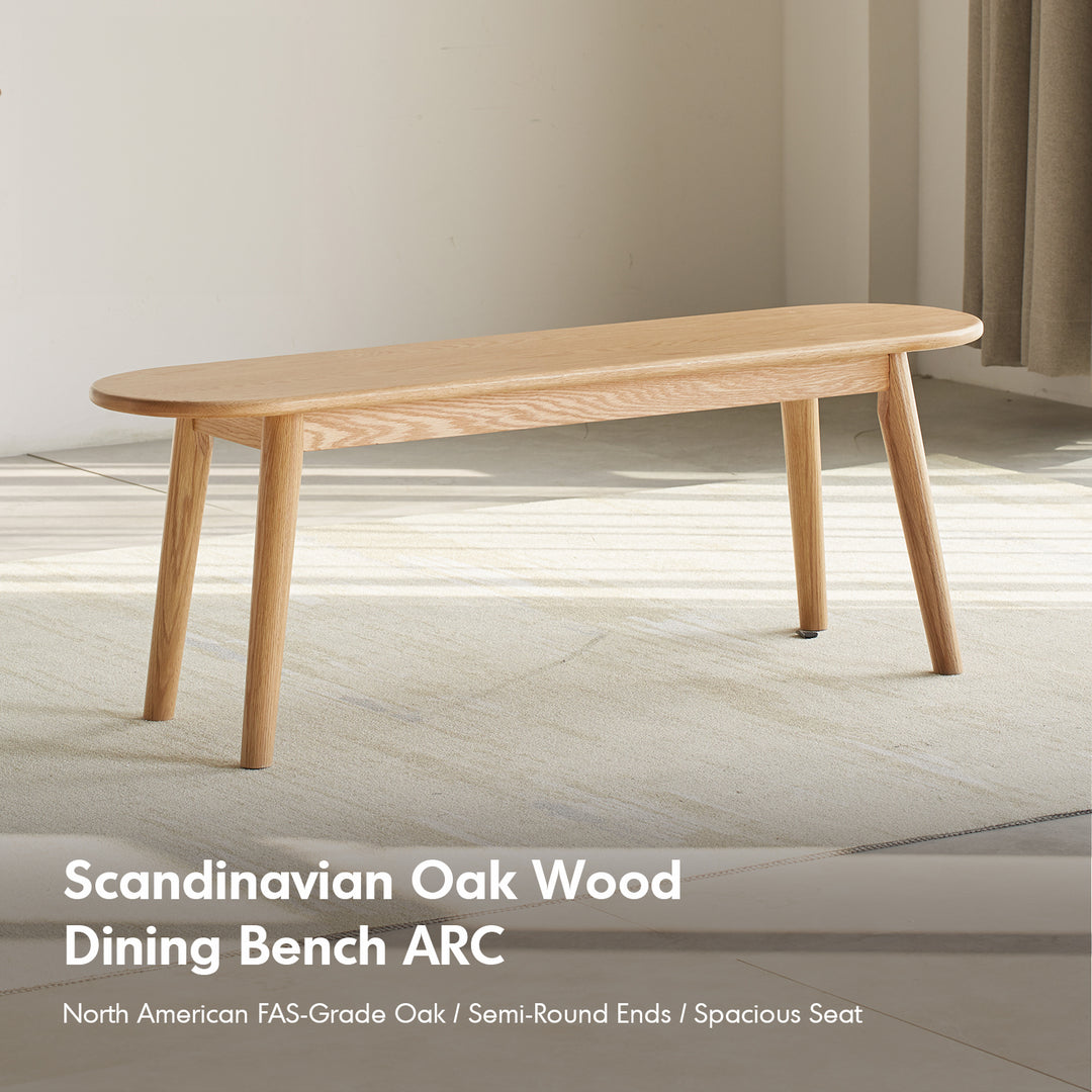 Scandinavian oak wood dining bench arc in real life style.