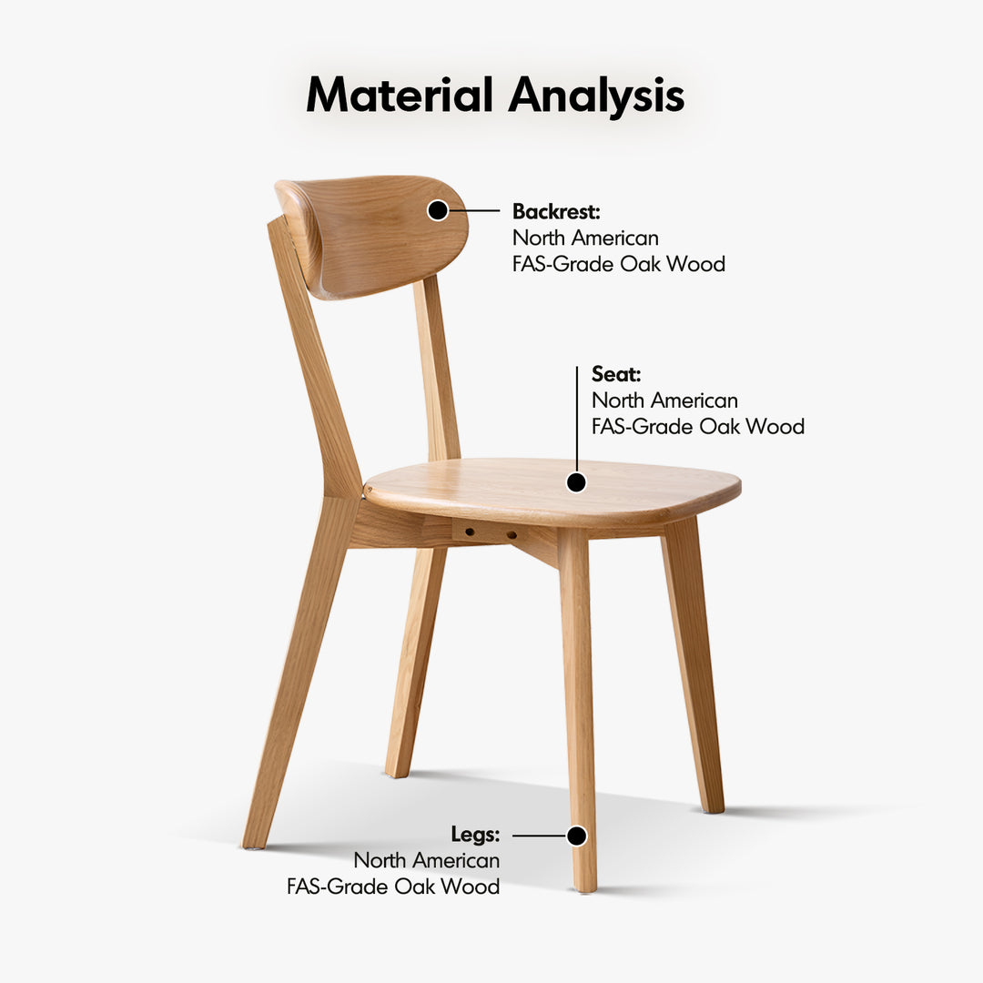 Scandinavian oak wood dining chair elm layered structure.