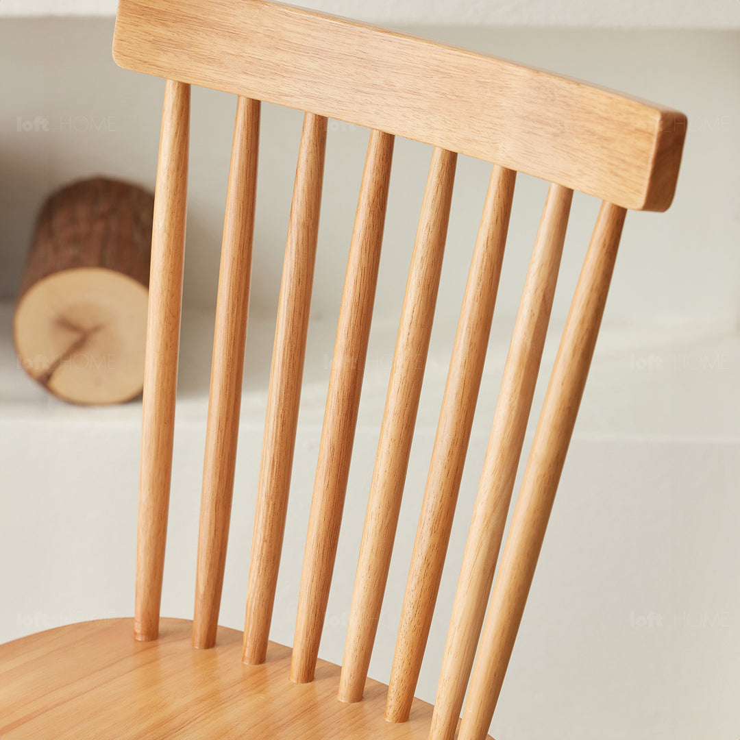 Scandinavian oak wood dining chair windsor in panoramic view.