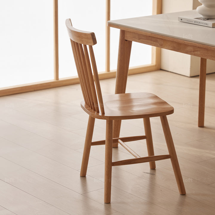 Scandinavian oak wood dining chair windsor in real life style.