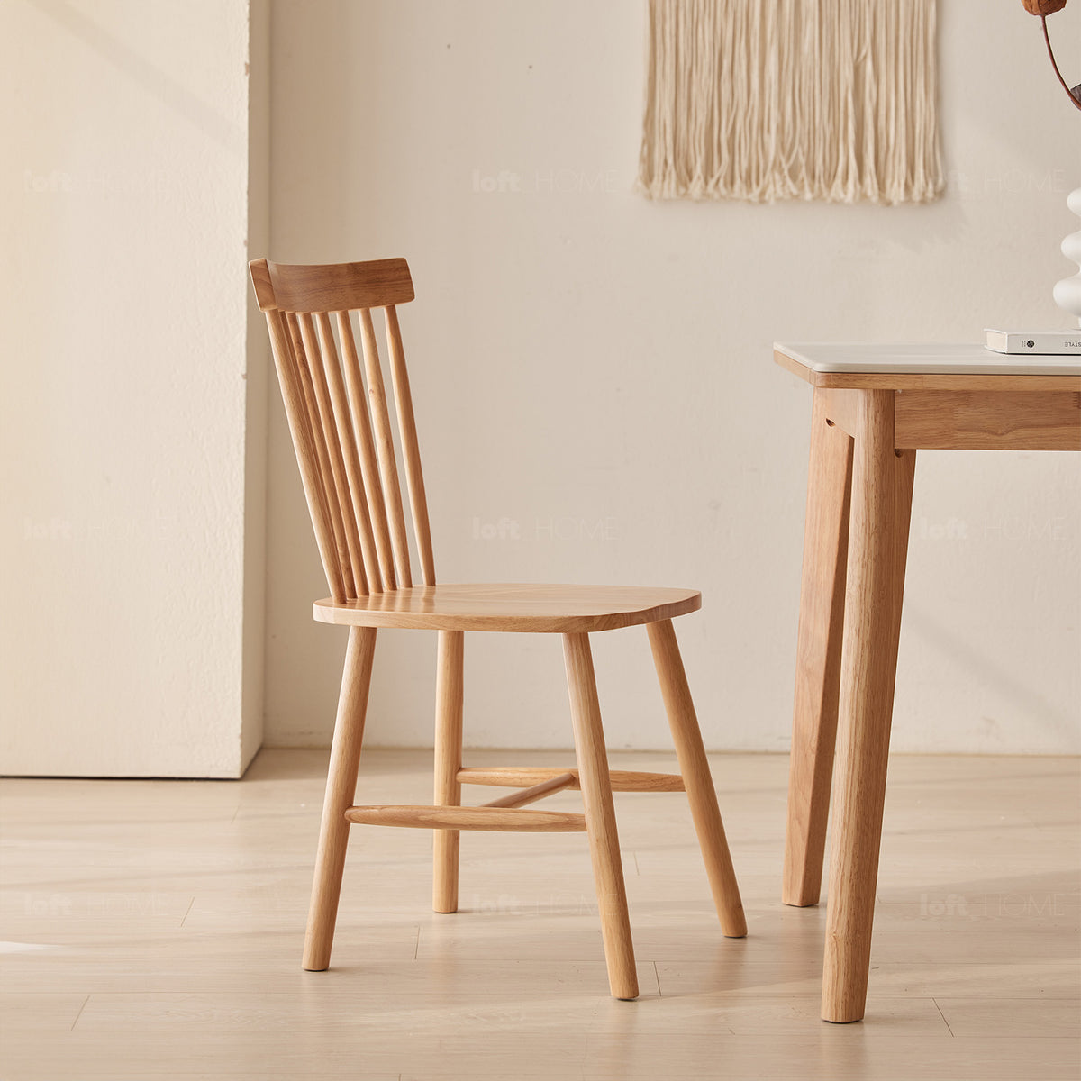 Scandinavian rubber wood dining chair windsor with context.