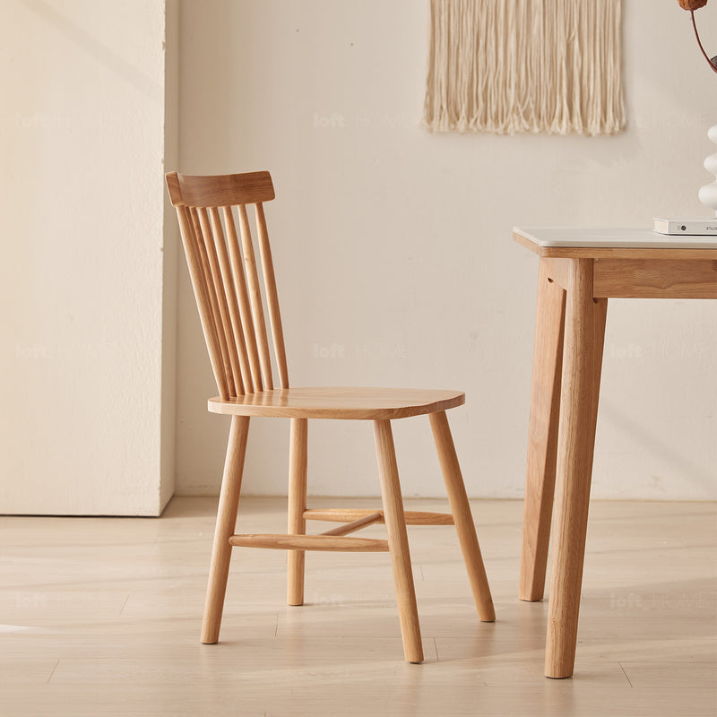 Scandinavian rubber wood dining chair windsor with context.