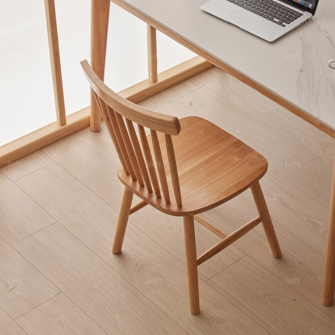 Scandinavian oak wood dining chair windsor in details.