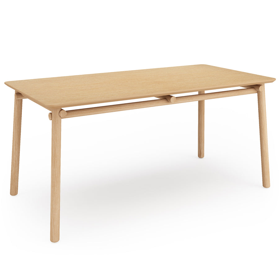 Scandinavian oak wood dining table beem in white background.