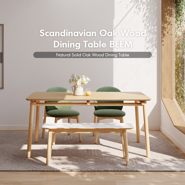 Scandinavian oak wood dining table beem material variants.