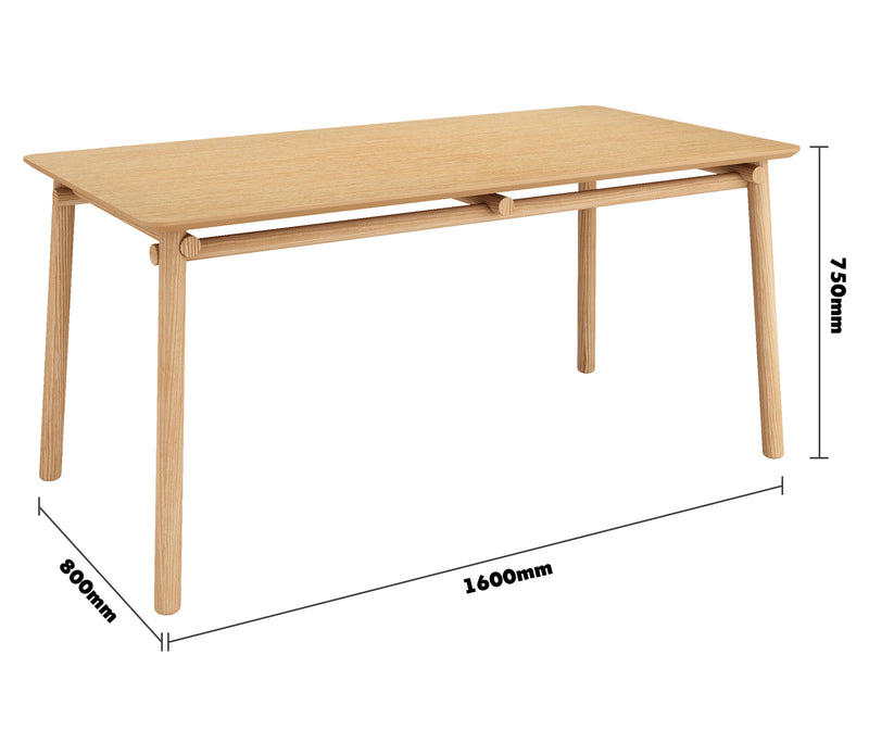 Scandinavian Oak Wood Dining Table BEEM Size Chart