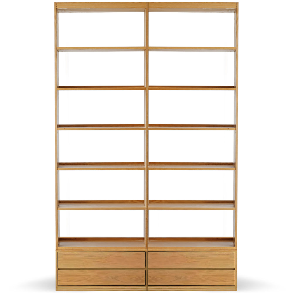 Scandinavian oak wood display shelf bookshelf shelfix in white background.