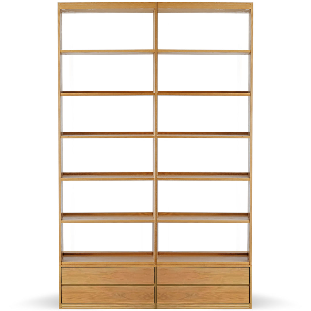 Scandinavian oak wood display shelf bookshelf shelfix in white background.