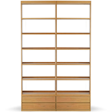 Scandinavian oak wood bookshelf shelfix in white background.