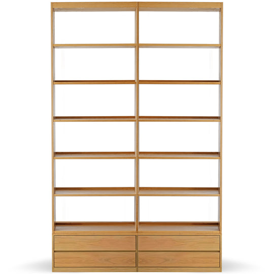 Scandinavian oak wood bookshelf shelfix in white background.