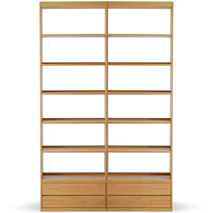 Scandinavian oak wood display shelf bookshelf shelfix in white background.