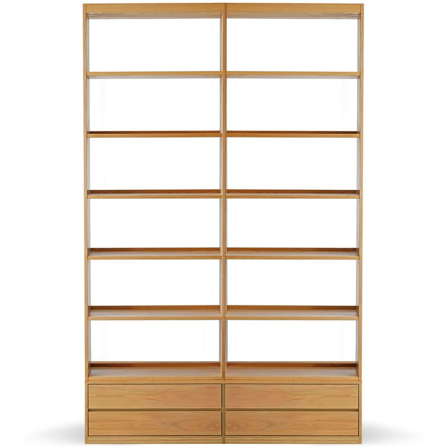 Scandinavian oak wood display shelf bookshelf shelfix in white background.