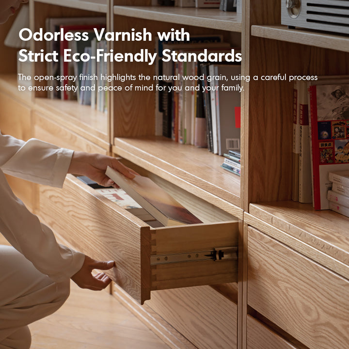 Scandinavian oak wood display shelf bookshelf shelfix environmental situation.