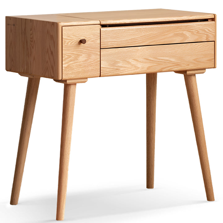 Scandinavian oak wood dressing table aura in white background.