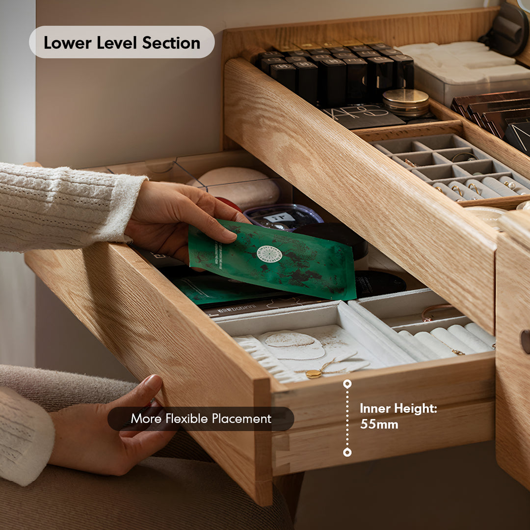 Scandinavian oak wood dressing table aura conceptual design.