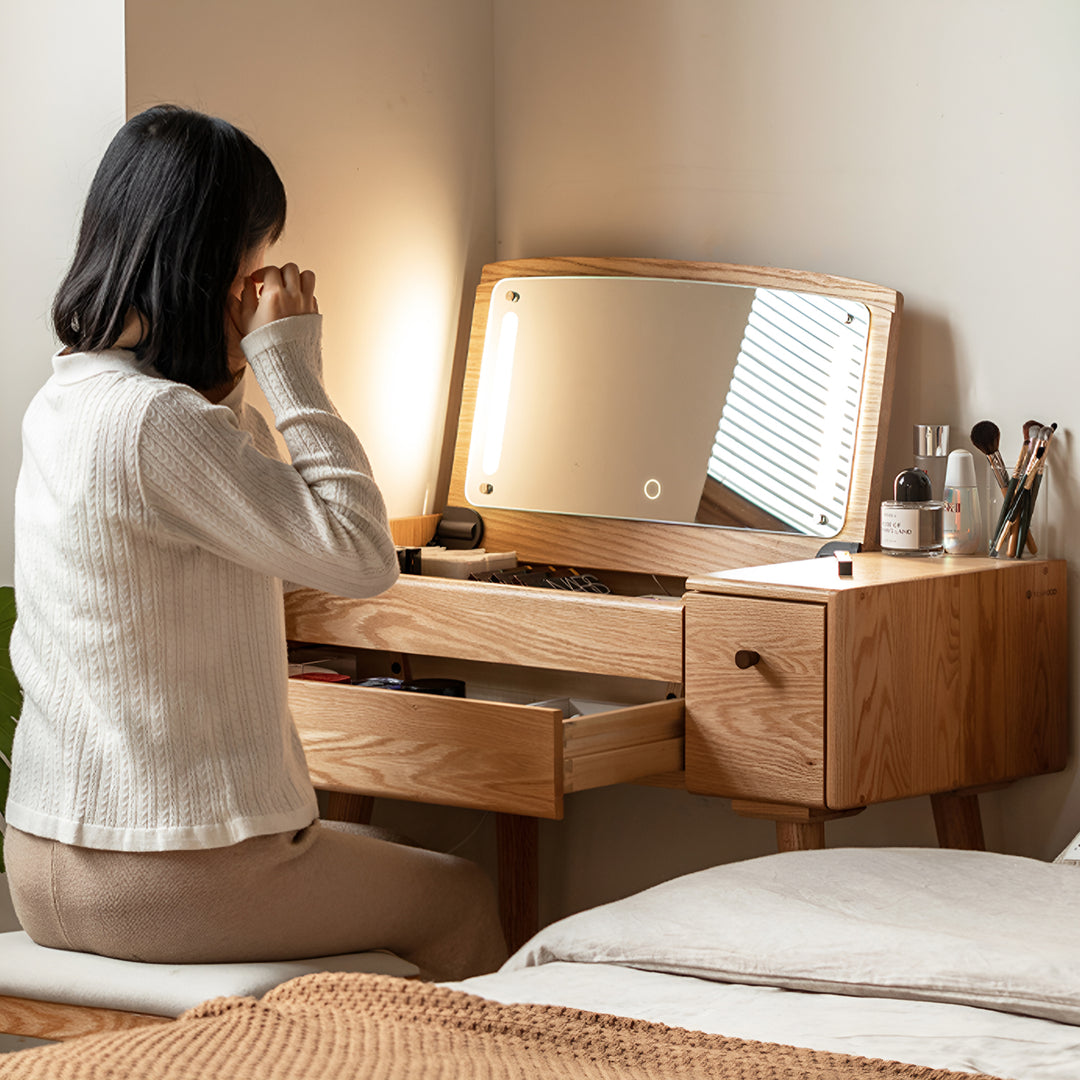 Scandinavian oak wood dressing table aura primary product view.