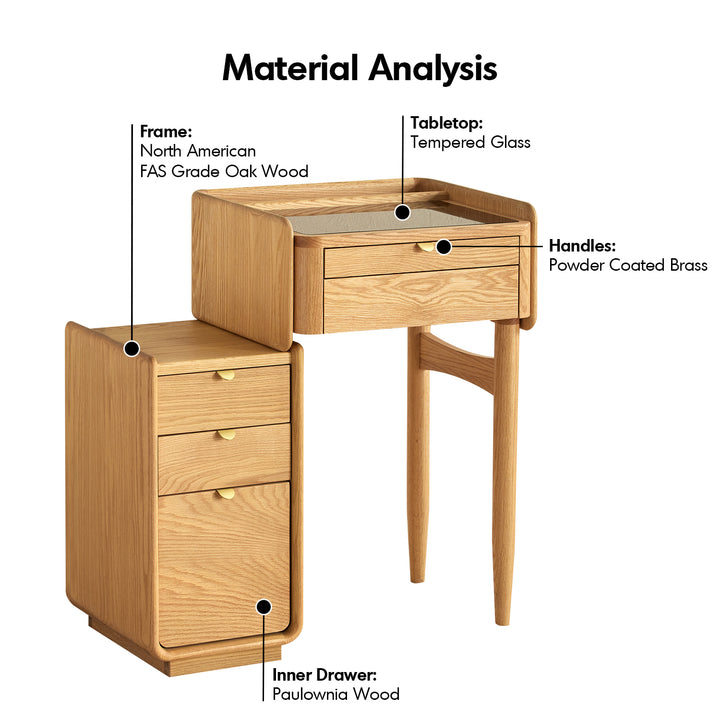 Scandinavian oak wood dressing table with chest of drawers pure detail 5.