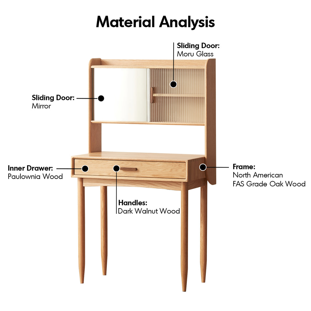 Scandinavian oak wood dressing table with mirror nia detail 2.