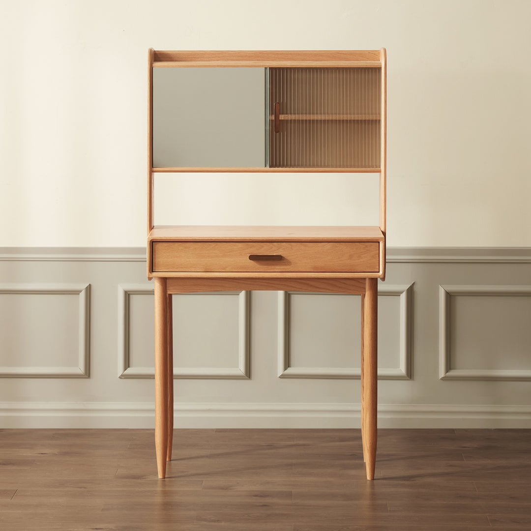 Scandinavian oak wood dressing table with mirror nia detail 4.