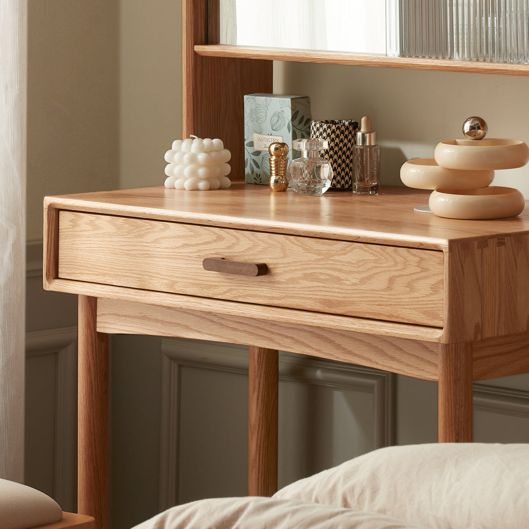 Scandinavian oak wood dressing table with mirror nia detail 6.