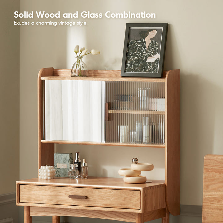 Scandinavian oak wood dressing table with mirror nia in real life style.