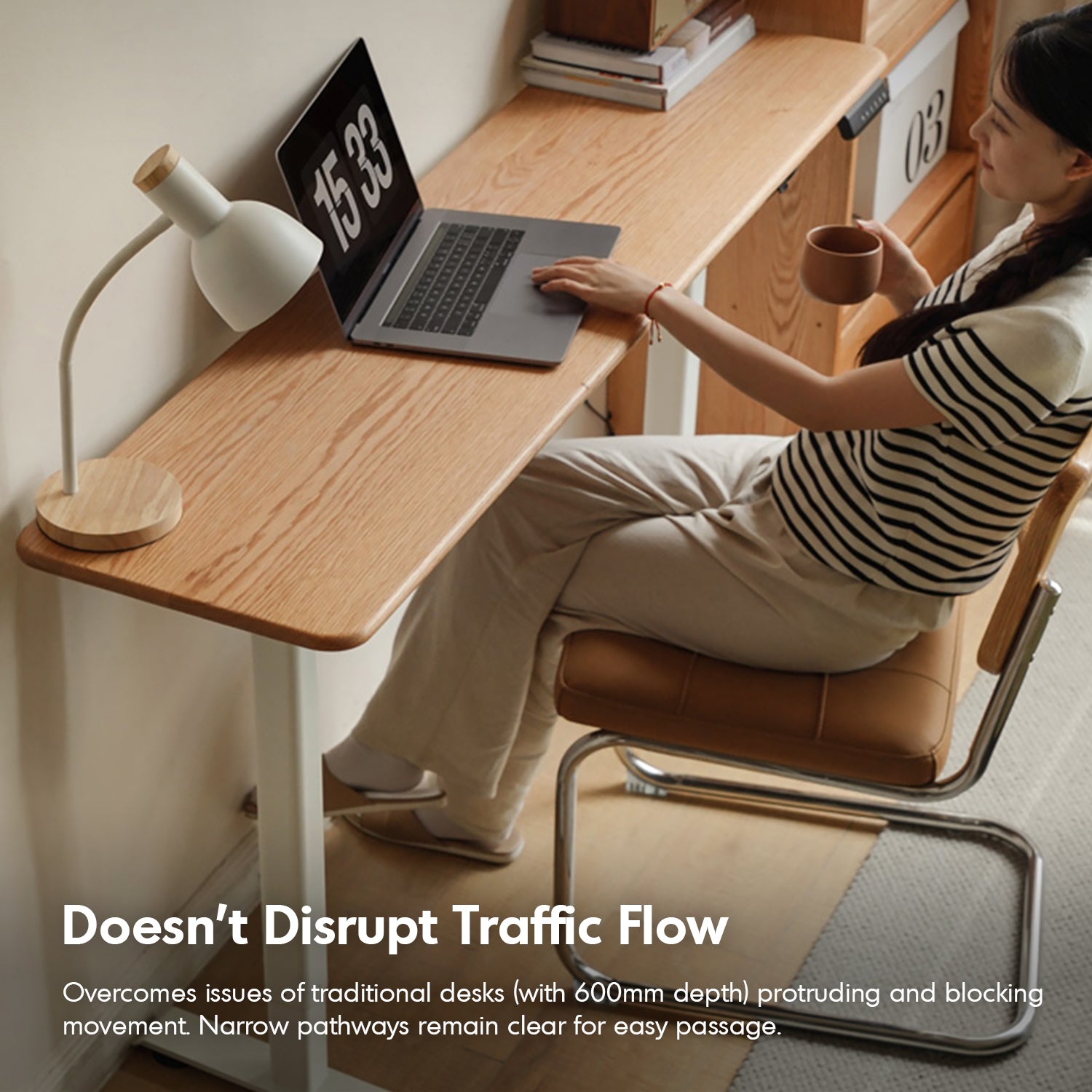 Scandinavian Oak Wood Electric Height Adjustable Slim Study Table SLIM ...