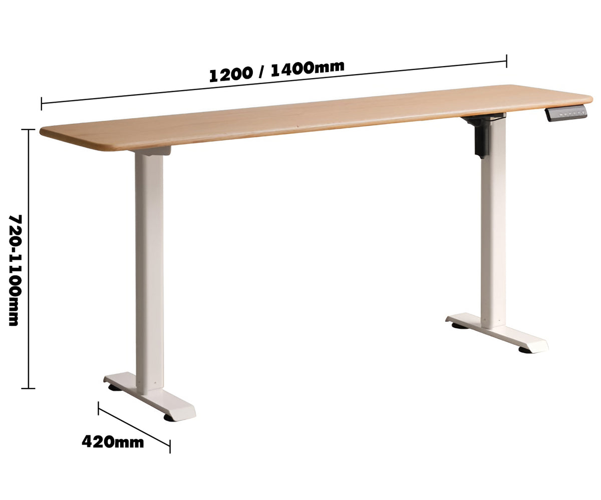 Scandinavian Oak Wood Electric Height Adjustable Slim Study Table SLIMLIFT Size Chart