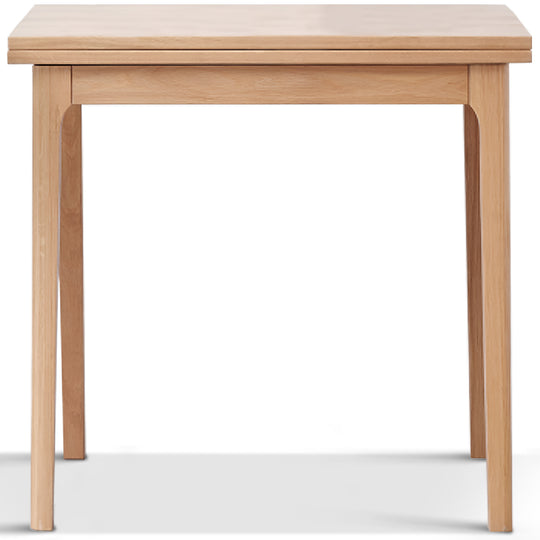 Scandinavian oak wood extendable dining table privot in white background.