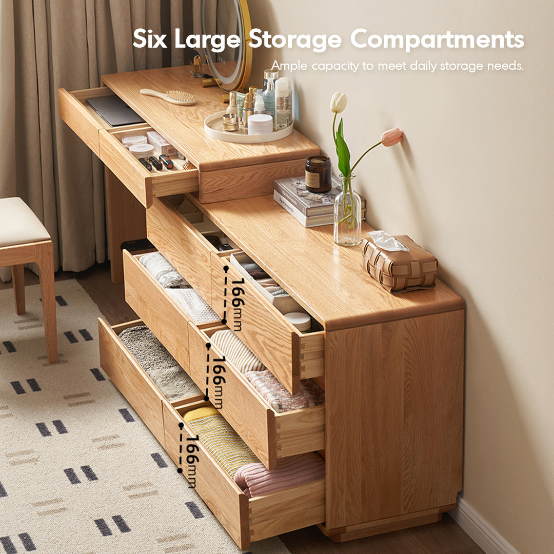 Scandinavian oak wood extendable dressing table with chest of drawers blend environmental situation.