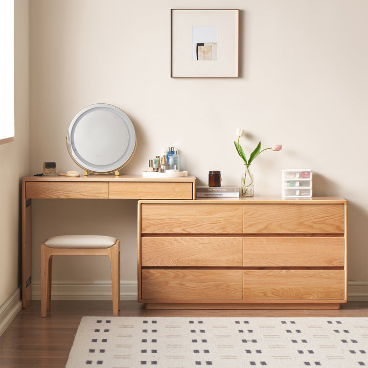 Scandinavian oak wood extendable dressing table with chest of drawers blend detail 4.