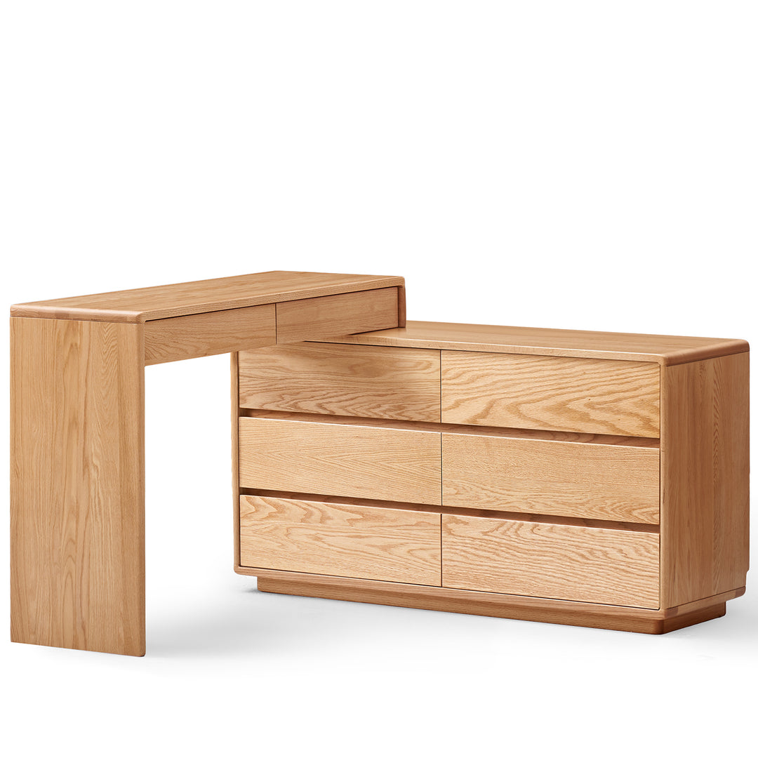 Scandinavian oak wood extendable dressing table with chest of drawers blend detail 8.