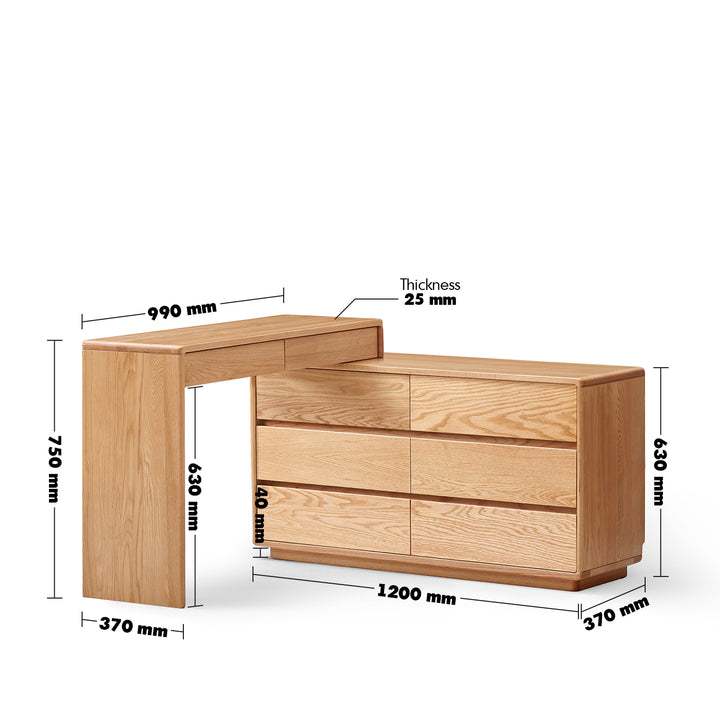 Scandinavian oak wood extendable dressing table with chest of drawers blend size charts.