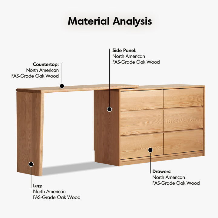 Scandinavian Oak Wood Extendable Dressing Table With Chest Of Drawers VISTA