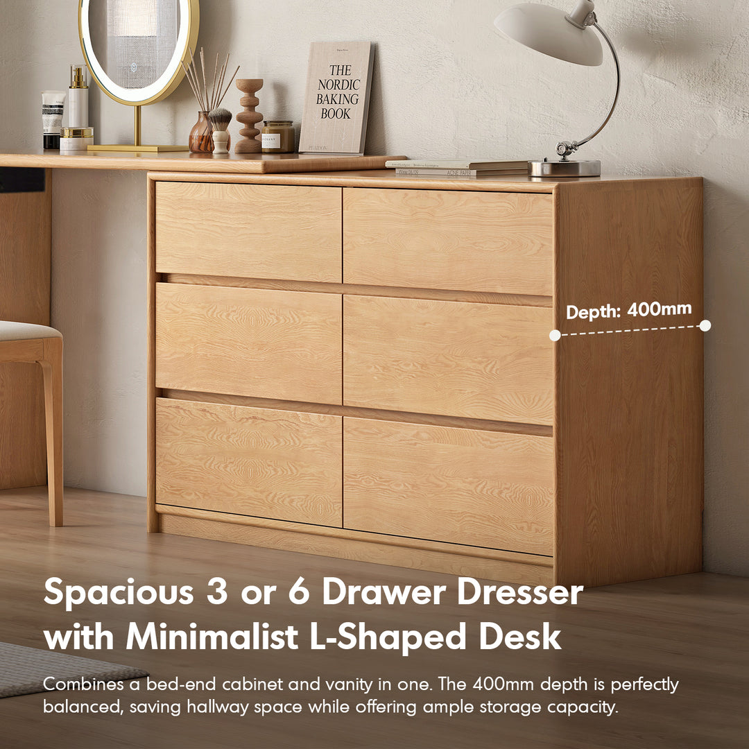 Scandinavian Oak Wood Extendable Dressing Table With Chest Of Drawers VISTA