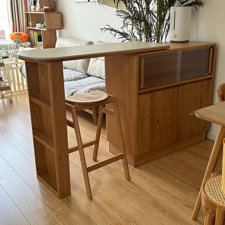 Scandinavian oak wood extendable storage bar table expandi detail 10.