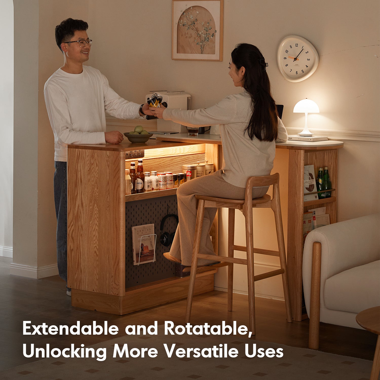 Extendable Storage Scandinavian Oak Wood Extendable Storage Bar Table EXPANDI – LOFT HOME