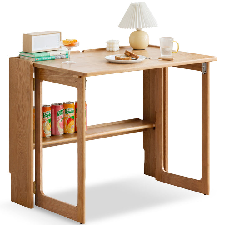 Scandinavian oak wood extendable study table jora in white background.