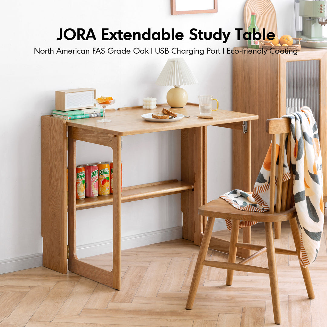 Scandinavian oak wood extendable study table jora in real life style.