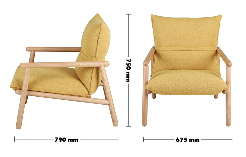 Scandinavian Oak Wood Fabric 1 Seater Sofa MAY Size Chart