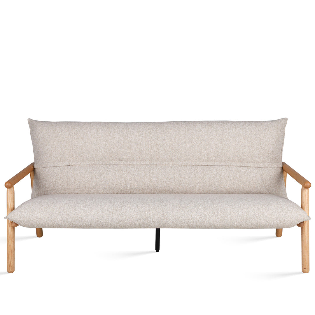 Scandinavian oak wood fabric 2 seater sofa may in white background.