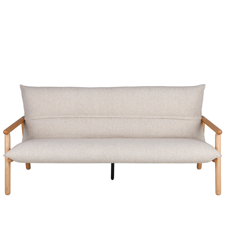 Scandinavian oak wood fabric 2 seater sofa may in white background.